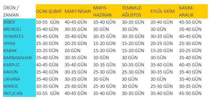 sebze fidesinin yetiştirilme süresi